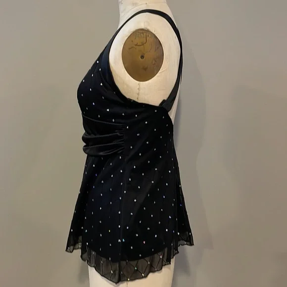 R&M Richards Black Sequin Sheer cross cross back blouse - Picture 3 of 6